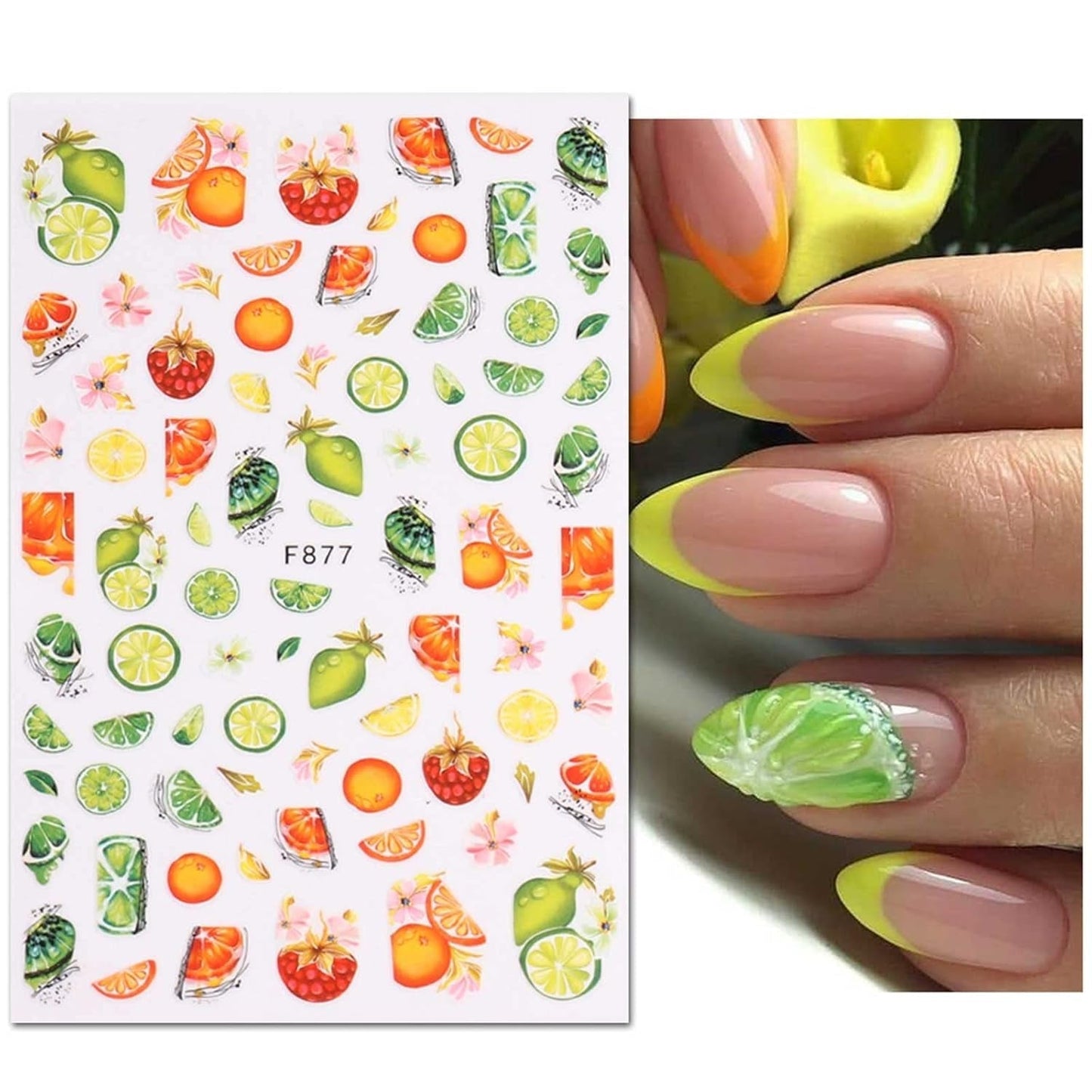 JMEOWIO Nagelsticker Sommer Frucht 9 Blatt Nail Art Sticker Selbstklebend Nagelaufkleber Zitronen Decoratie Nageldesign Zubehör