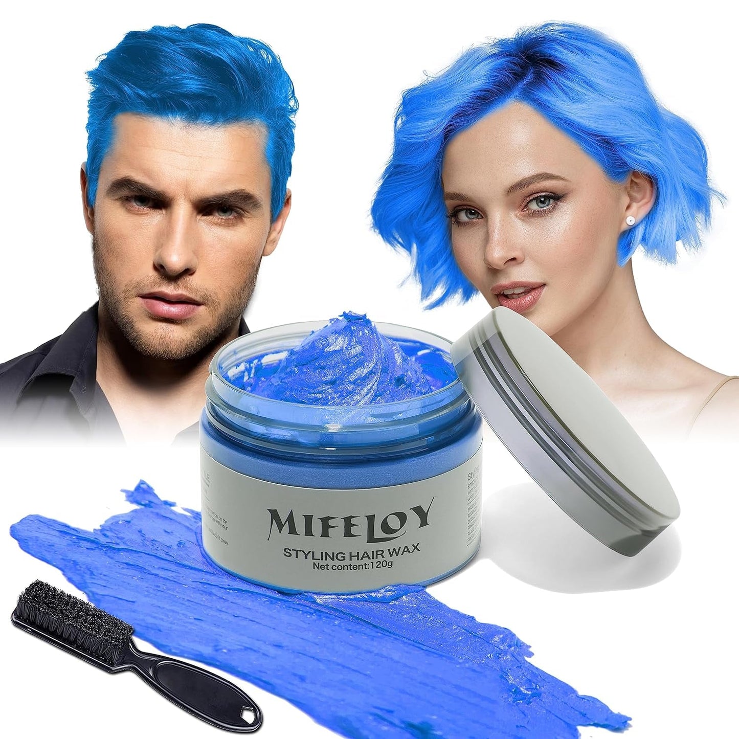 4.23 oz Paarse haartint Tijdelijke haarkleur met borstels, Heren Dames Styling Haartoonwas, Instant Haarcrème Modder Natuurlijk Kapsel Pommade, DIY Cosplay Halloween Haarwas Haarverf Naty Shop Blauw