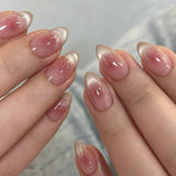Moonglow korte magnetische kunstnagels, roze amandelrood gradiënt glitter kattenoog met lijm, roze rode ombre glitter fototherapie kunstnagels voor dames en meisjes