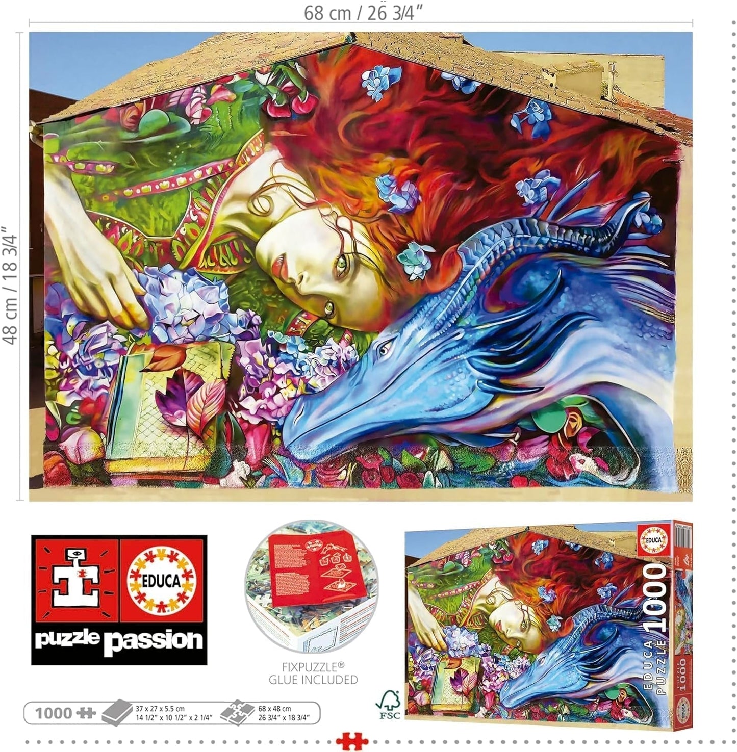 Educa - Puzzel van 1000 stukjes voor volwassenen | Sant Jordi, Lily Brick. Afmetingen: 68 X 48 cm. Inclusief Fixpuzzel puzzellijm. 14 jaar lang (19926) Puzzle Naty Shop