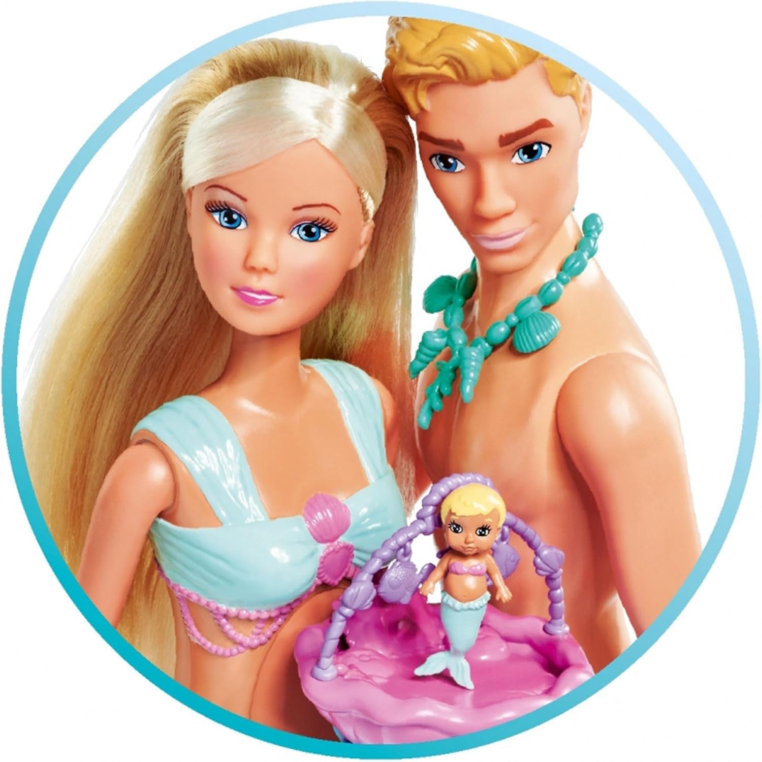 Simba 105733524 - Steffi Love Mermaid Family, zwangere zeemeerminpop met Kevin als zeemeermin, met babybedje, 29 cm aankleedpoppen, speelpoppen, voor poppen vanaf 3 jaar oud Naty Shop