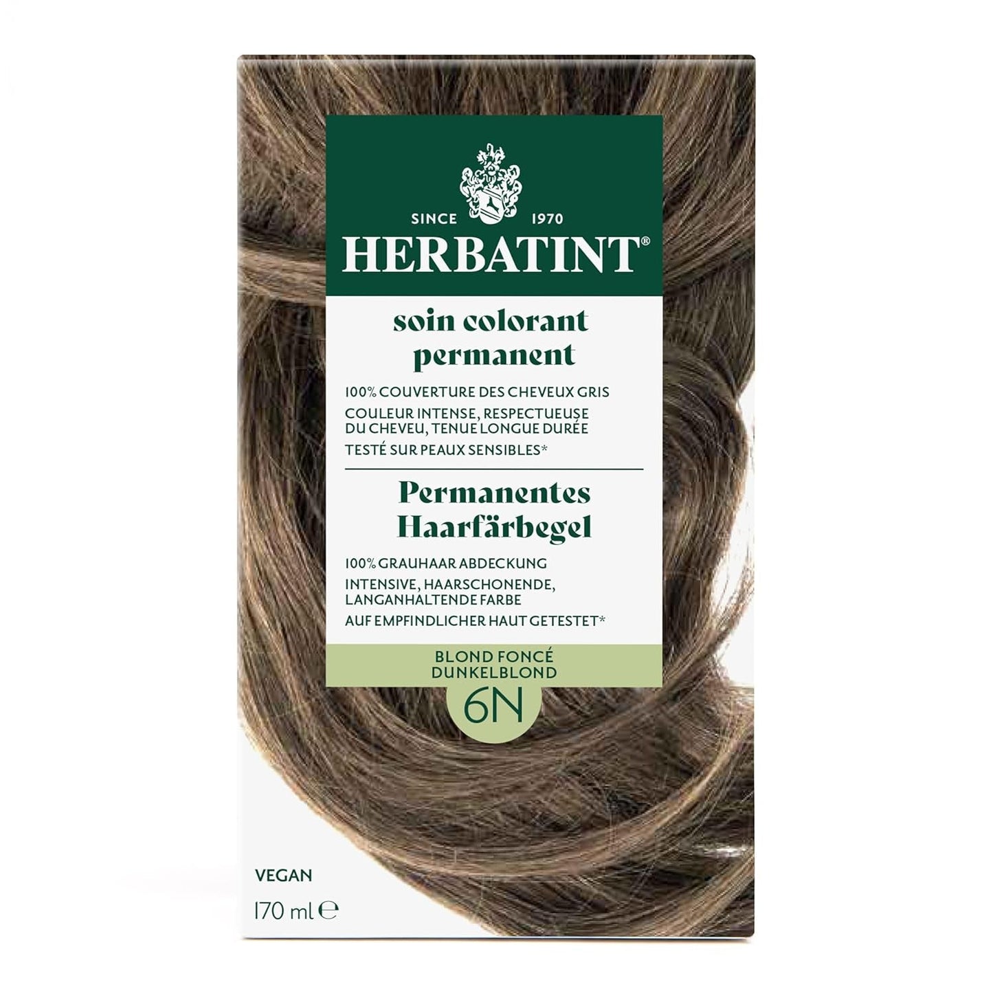 Permanente haarverfgel 6N donkerblond - 170 ml I Ammoniakvrij, 100% dekking van grijs haar I Getest op gevoelige huid, met 8 plantenextracten Haarverf Naty Shop