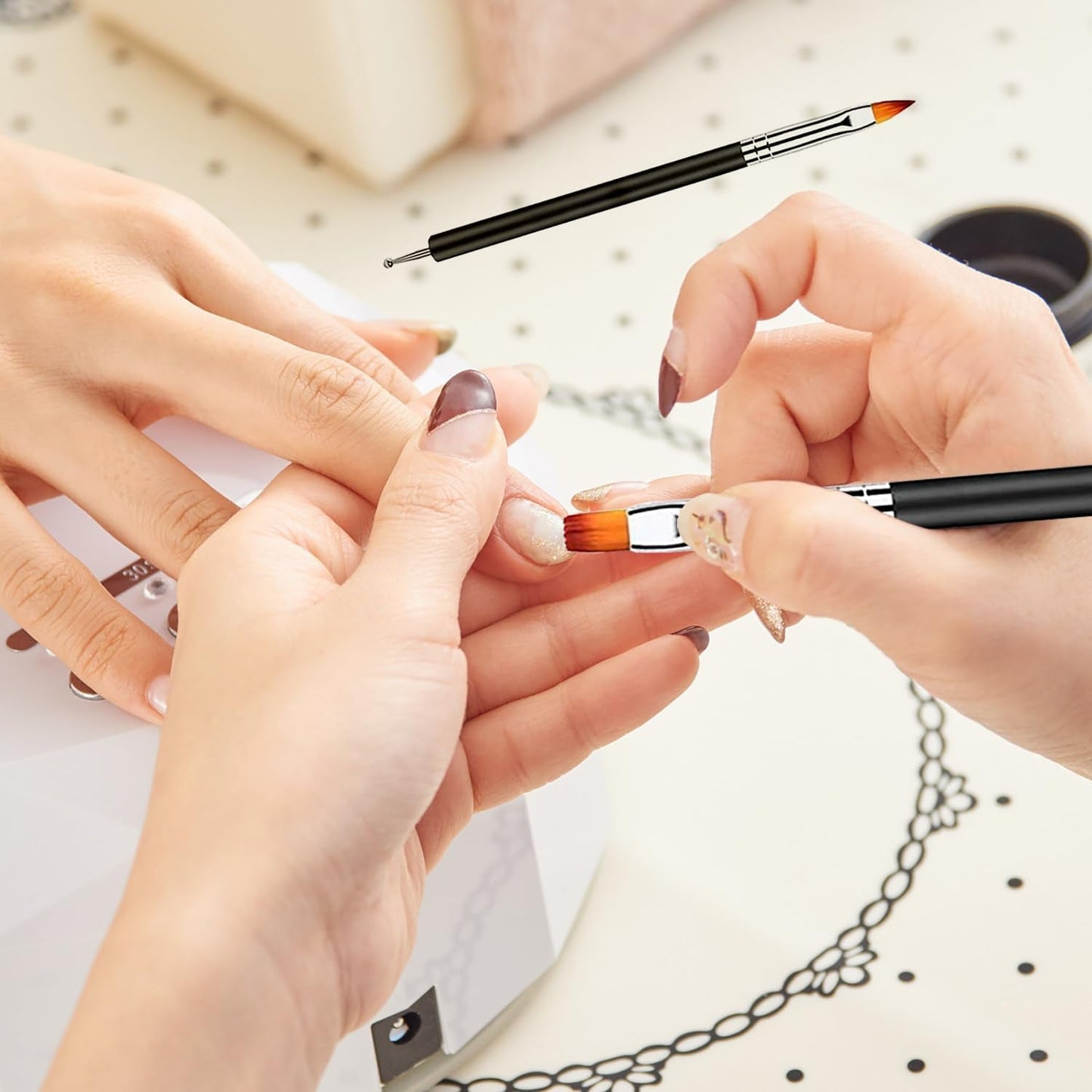 6 Stück Doppel-Ende Nagel Pinsel, Nageldesign Pinsel, Doppel-Ende Nail Art Pinsel Kit Professionelle Maniküre Werkzeuge Kit (Zwart)