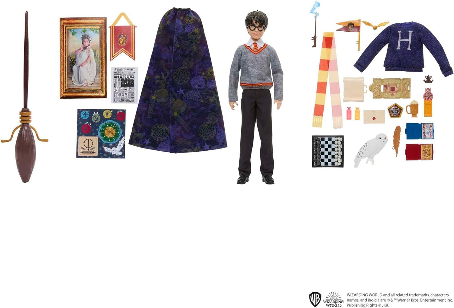 HARRY POTTER Griffoendor adventskalender - 24 verhalen, magische verrassingen, gemeenschappelijke ruimte van Zweinstein, levensecht gezicht, voor fans vanaf 6 jaar, HND80 Naty Shop-poppen