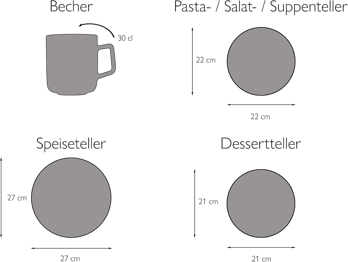 CreaTable, 20537, Vesuvio Black Series, 16-delige serviesset, porseleinen combinatieservies, vaatwasser- en magnetronbestendig, gemaakt in Portugal