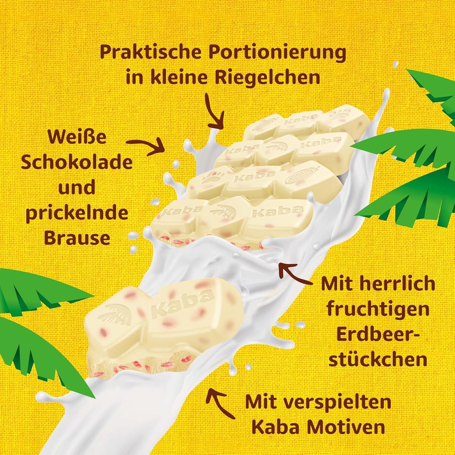 Kaba Witte Chocolade met Aardbeiensmaak en Bruisende Snoepjes, Chocoladereep, Reep 85g, Witte Chocolade met Aardbeienfruitige Smaak en Bruisende Snoepjes met Kaba Originele Smaak (Pack van 3)