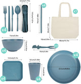 53-delig 4-persoons campingservies, onverwoestbaar 4-persoons campingservies, lichtgewicht plastic servies met draagtas, stapelbare borden en schalen, BBQ-tuin-picknickservies