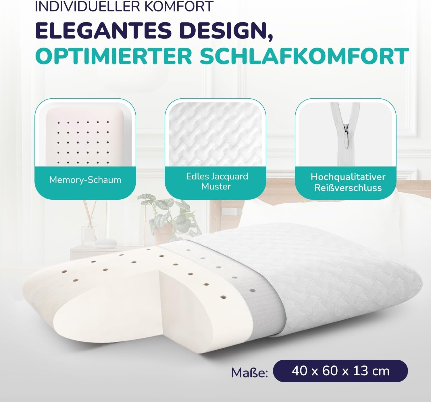 ZenPur Orthopedisch nekkussen 40x60-13cm, Memory Foam Hoofdkussen - Ergonomisch slaapkussen voor nek en schouders, Oeko-TEX gecertificeerd