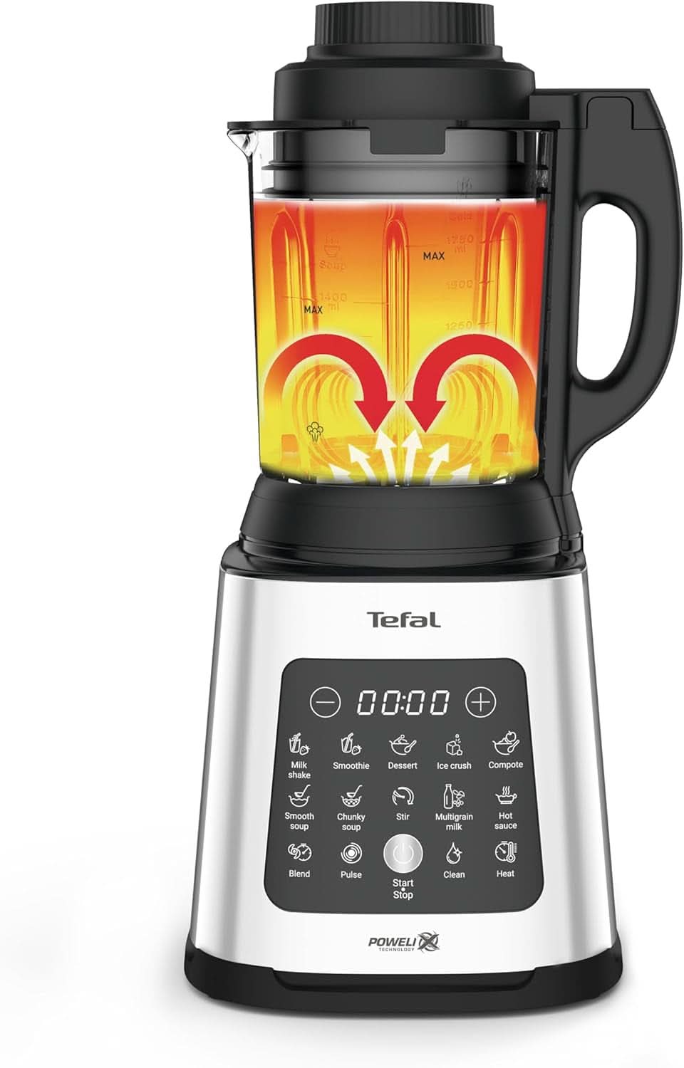 Tefal Perfectmix Cook Hochgeschwindigkeits-Standmixer, Met Kochfunktion, 10 Auto-Programma, Heiße en Kalte Rezepte, Abnehmbare Klingen, Inkl. Dampfkorb, Zilver/Schwarz, BL83SD30 Keuken Naty Shop