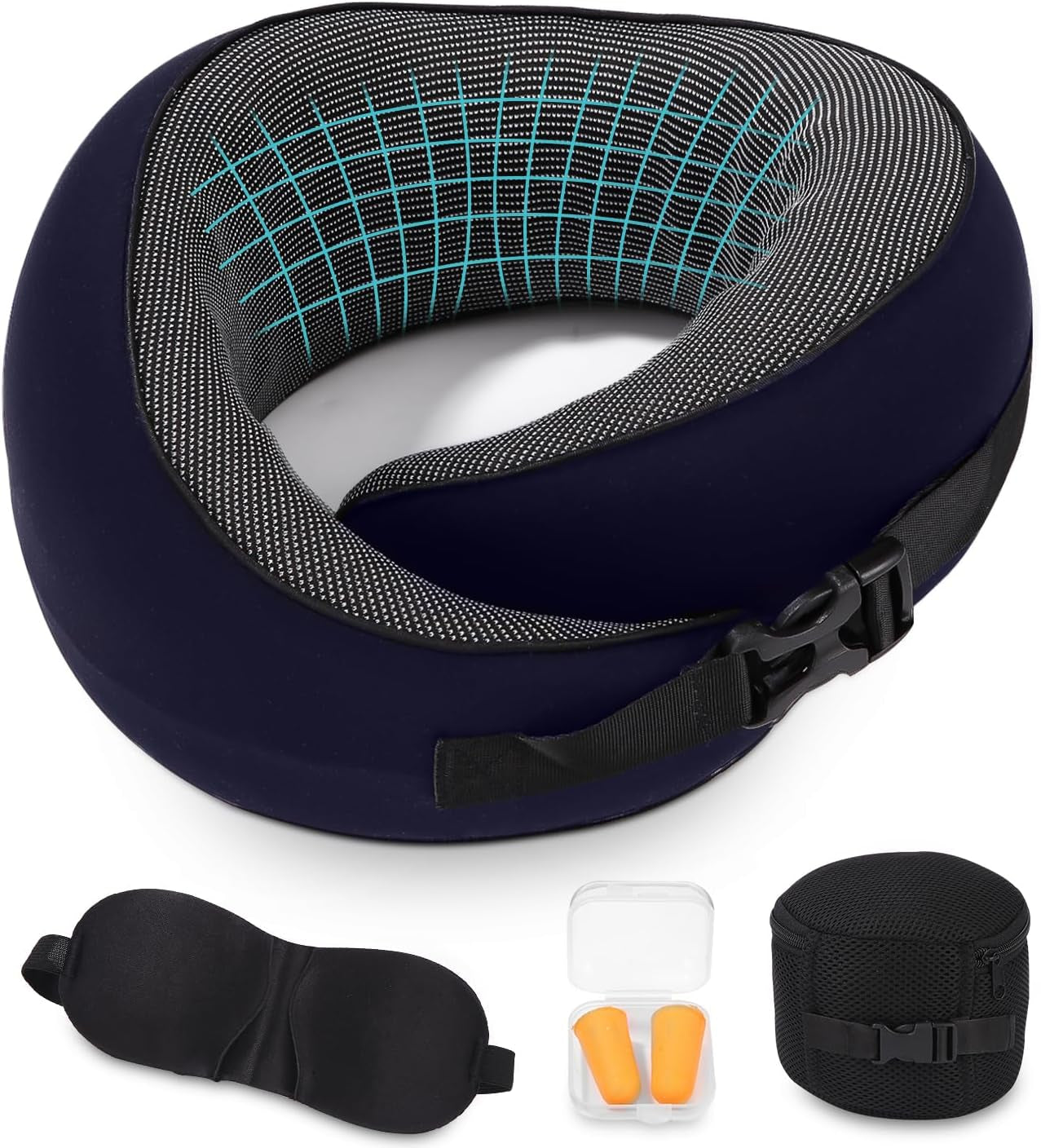 Vliegtuig nekkussen, traagschuim reiskussen, nekkussen voor volwassenen, verstelbaar wasbaar vliegtuigkussen, ergonomisch reiskussen (grijs) Cervicale orthopedische kussens Naty Shop Marine