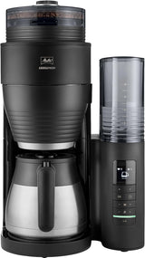 Melitta AromaFresh Therm Pro X - Espressomachine met filter, geïntegreerde molen, afneembaar waterreservoir, roestvrijstalen thermische karaf en timerfunctie, voor maximaal 8 koppen koffie, zwart/zilver