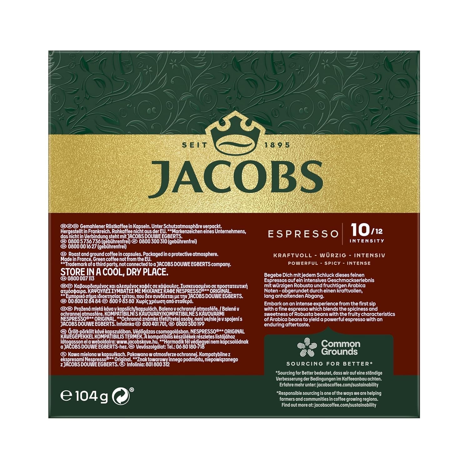 Jacobs Kaffeekapseln Espresso Intenso, Intensität 10/12, 10 x 20 Getränke, Nespresso* compatibel Kaffee Kapseln, 200 Kapseln