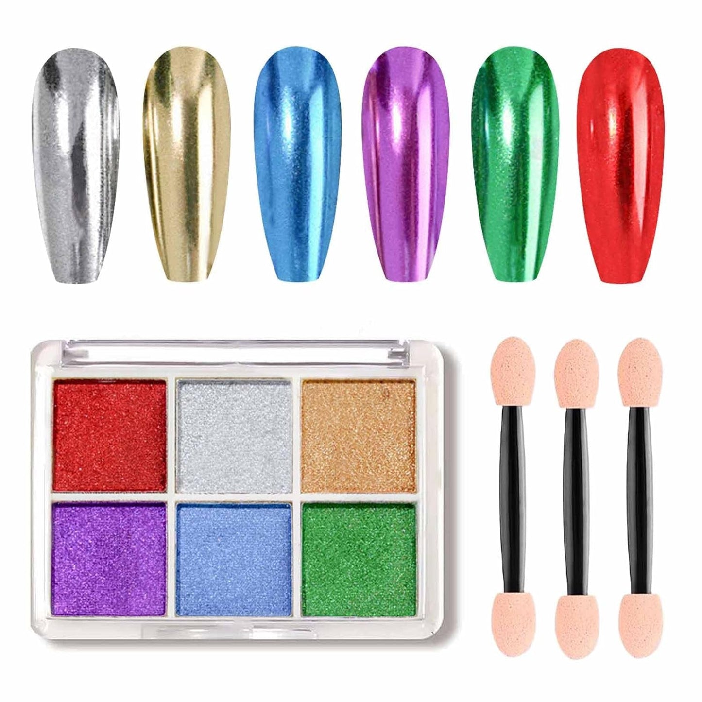 GZMAYUEN Chrom Pulver Für Nägel 6 Farbe Mirror Chrome Nagelpoeder Pigmentpoeder Nail Art