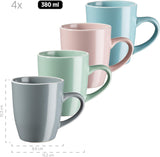 MÄSER 934006 Elissa-serie, moderne serviesset voor 4 in gekleurde matte glazuren met witte rand, 16-delige combinatieset, steengoed, veelkleurig, grijs, turkoois, roze, groen