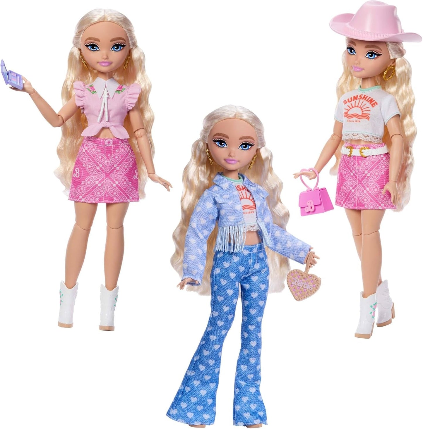 Barbie Dream Besties Festival Looks-set, met Barbie Malibu-pop met lang blond haar voor styling en meer dan 10 verwijderbare kleding en accessoires, JGH87