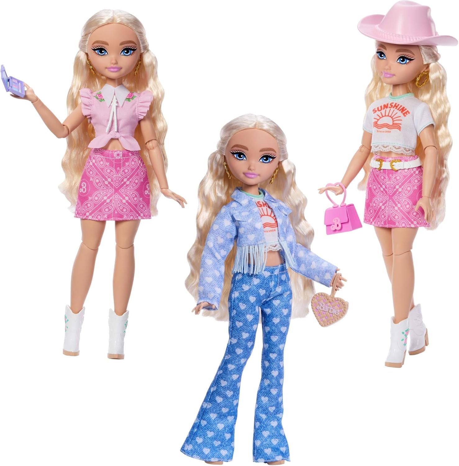 Barbie Dream Besties Festival Looks-set, met Barbie Malibu-pop met lang blond haar voor styling en meer dan 10 verwijderbare kleding en accessoires, JGH87