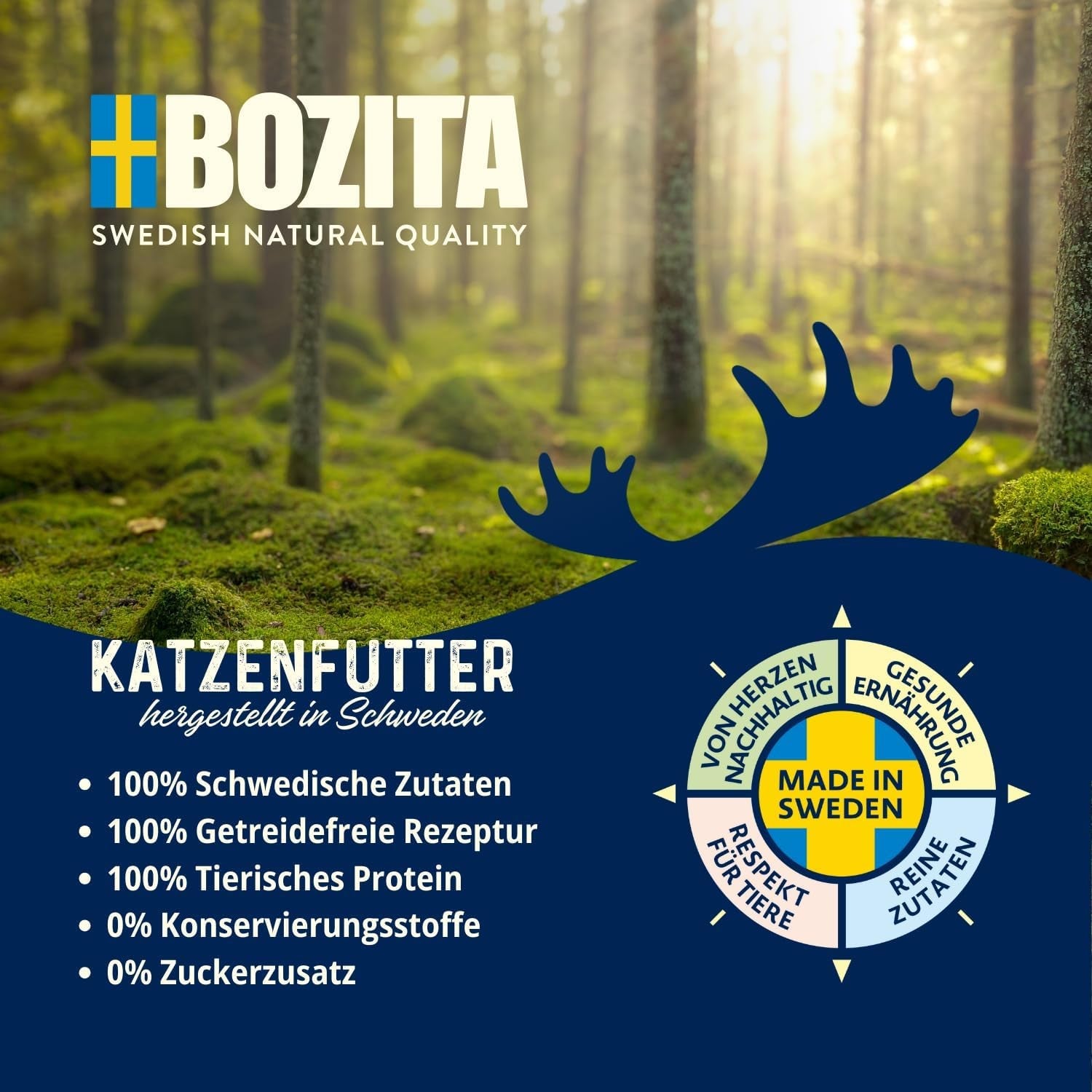 Bozita Tetra Gesteriliseerde stukjes in houtskoolsaus - 6 x 370g Graanvrij en suikervrij natvoer voor katten - non-GMO, met 8,5% eiwit en 4,5% vet - hoge kwaliteit en uiterst smakelijk