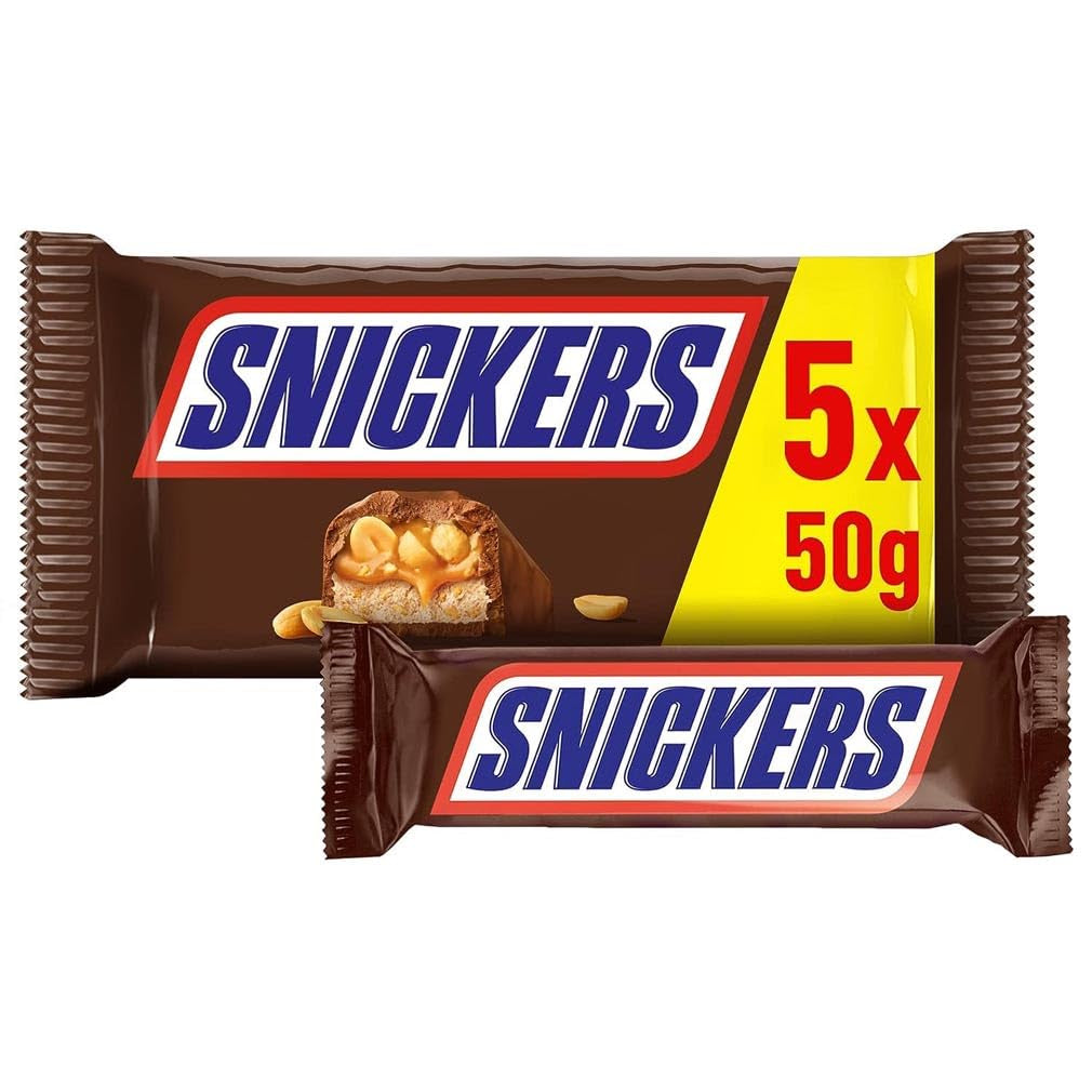 Snickers Chocoladereep Pinda Karamel 5 Reep | Snackvoetbal | (1x5x50g)