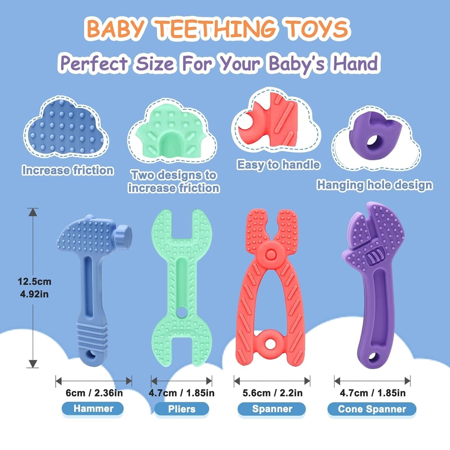 Babybijtring [Origineel] - Siliconen bijtringspeeltje, coole bijtring, tandjeshulpmiddel, BPA-vrij | Speelgoed, accessoires en cadeaus voor peuters vanaf 3 maanden | Pakket van 4