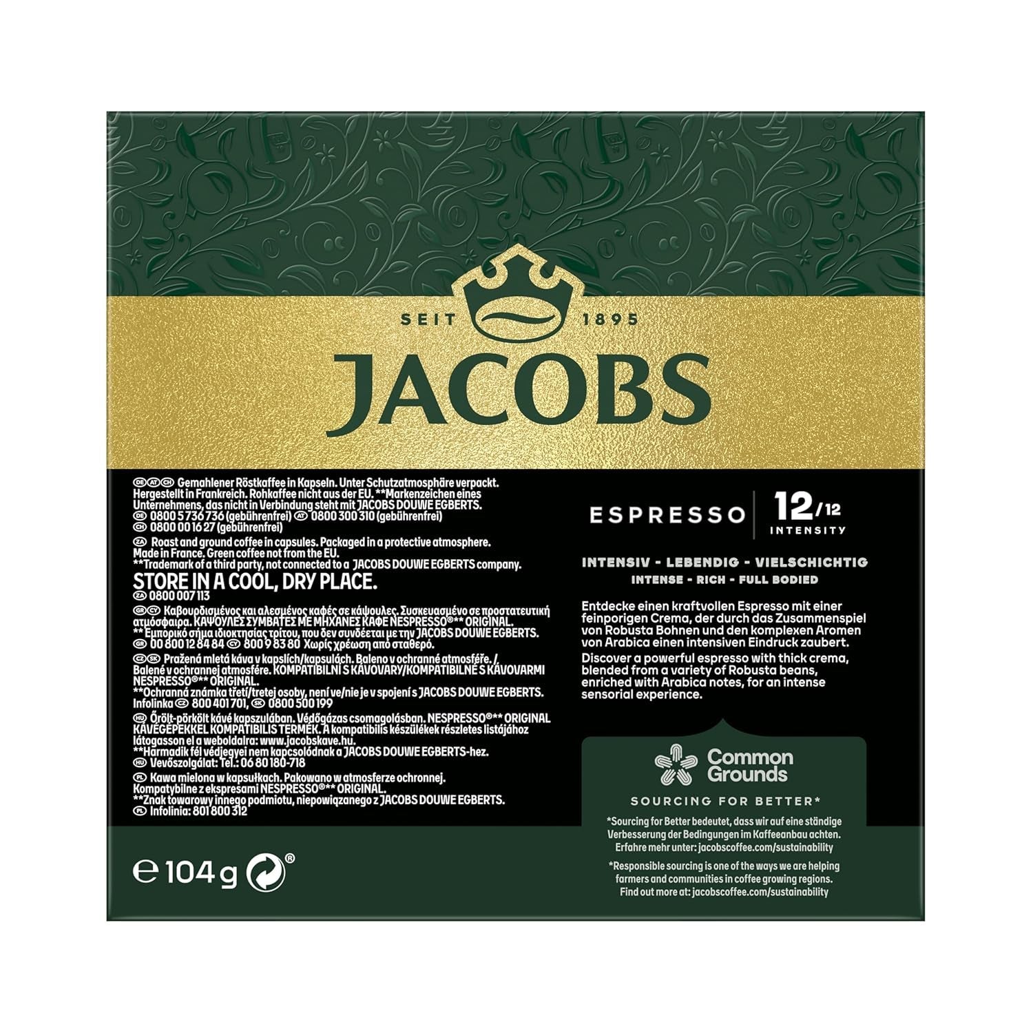 Jacobs Kaffeekapseln Espresso Ristretto, Intensität 12/12, 10 x 20 Getränke, Nespresso* compatibel Kaffee Kapseln, 200 Kapseln
