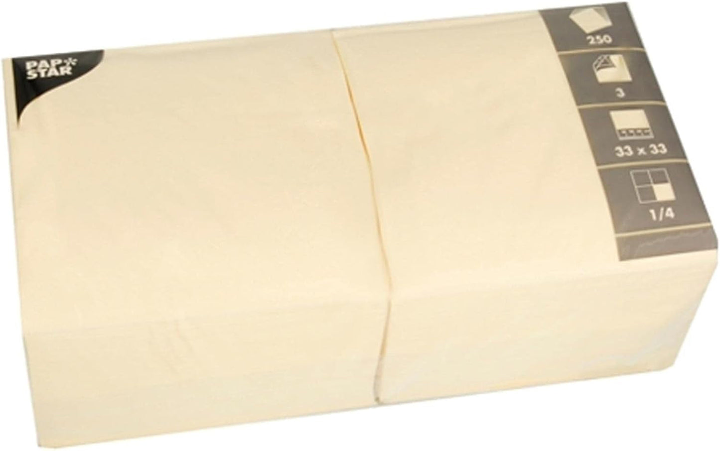 Servetten, 3-laags 1/4-vouw 33 Cm X 33 Cm Crème Voor elk feest en feest. Hoeveelheid: 250 stuks