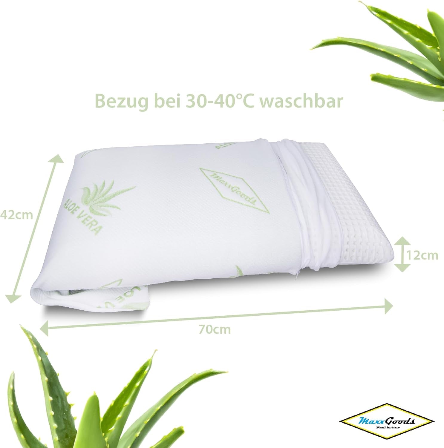 Maxxgoods Orthopedisch kussen Visco gelschuim neksteunkussen met aloë vera beschermhoes en 100% katoenen binnenhoes - kussen voor buik-, rug- en zijslapers (42 cm x 70 cm x 12 cm) Cervicale orthopedische kussens Naty Shop