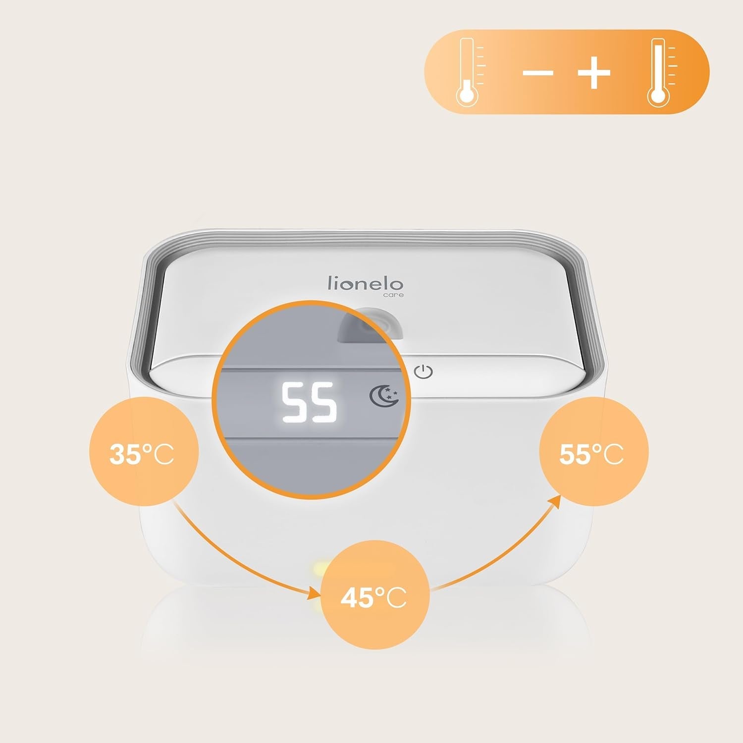 Lionelo BABYBLISS 20W Warmer voor vochtige doekjes en kleine handdoekjes, 20W voor baby's, ingebouwd nachtlampje, 3 warmtestanden, touchpanel, houdt de doekjes vochtig