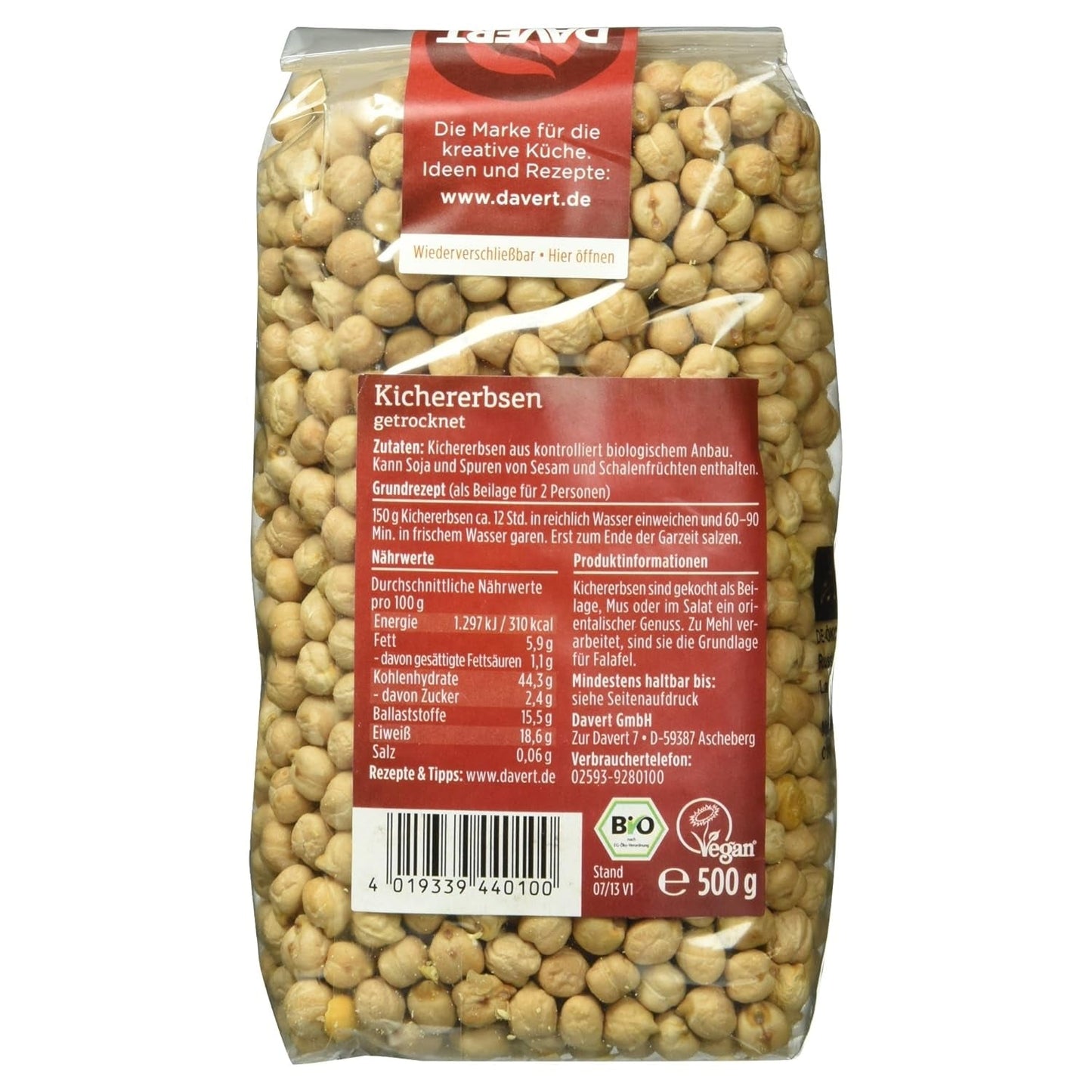 Davert Bio kikkererwten, 500 g