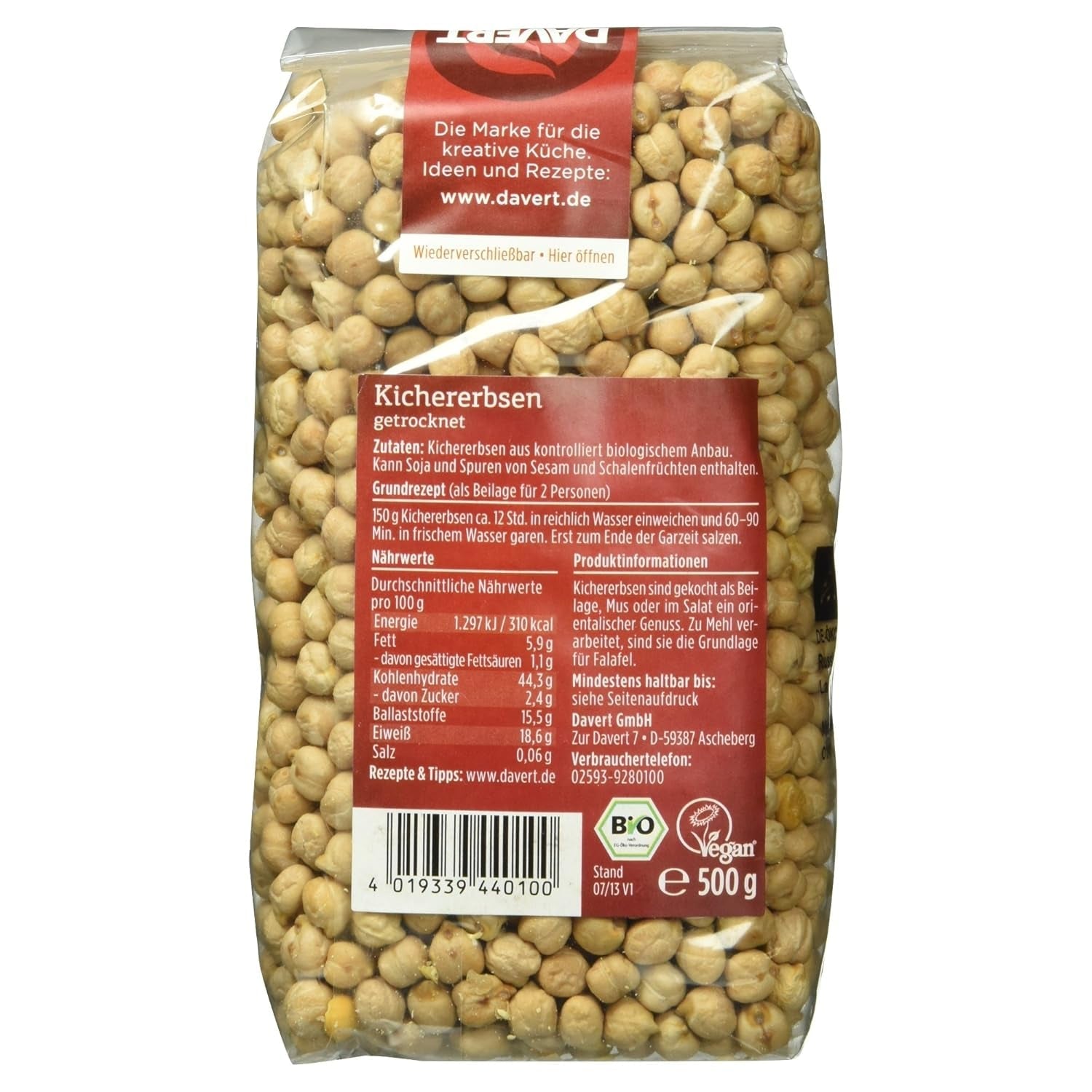 Davert Bio kikkererwten, 500 g