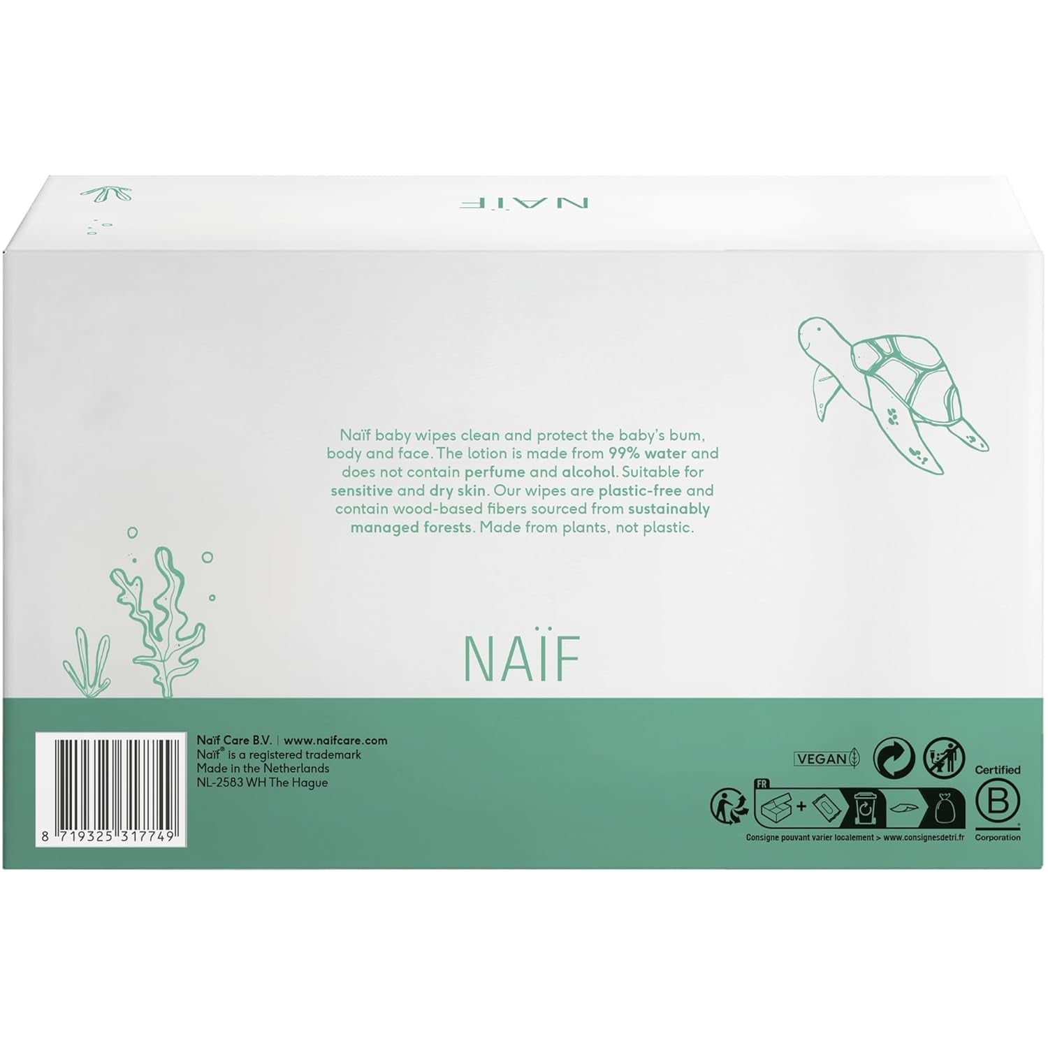 Naïf - Plasticvrije vochtige doekjes - 864 stuks (16 pakjes van 54 doekjes) - Verzorging voor babybilletjes, lichaam en gezicht - 99% water - 0% parfum en alcohol