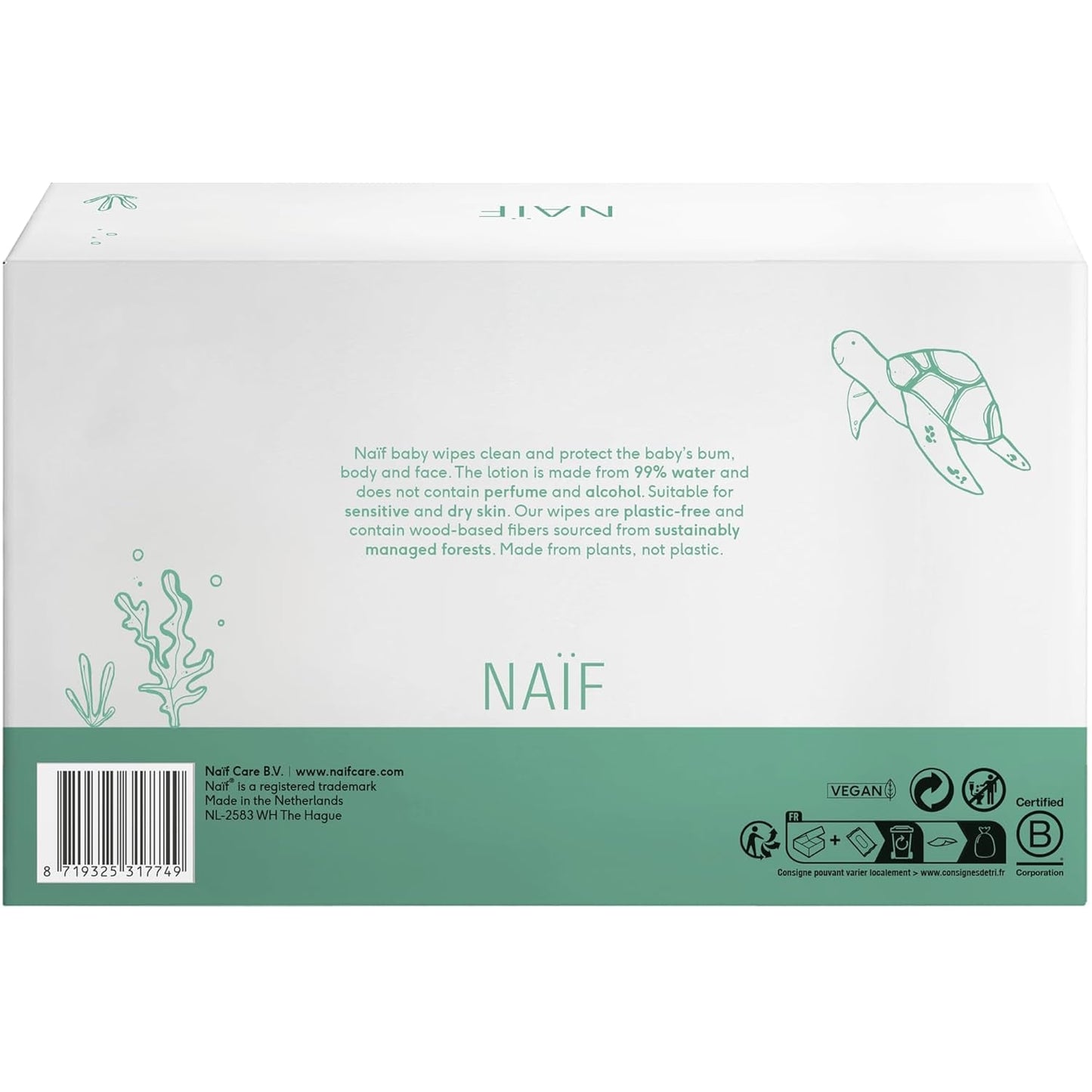 Naïf - Plasticvrije vochtige doekjes - 864 stuks (16 pakjes van 54 doekjes) - Verzorging voor babybilletjes, lichaam en gezicht - 99% water - 0% parfum en alcohol