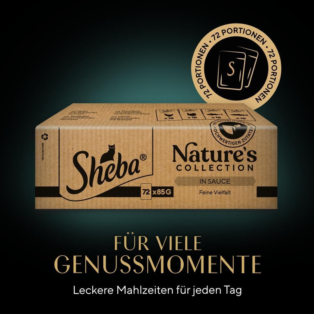 SHEBA Nature's Collection in jus - Nat kattenvoer van hoge kwaliteit, fijne variëteit (MSC) in geportioneerde zakjes - 72 x 85 g