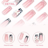 24 stuks middellange strass roze vierkante parel glitter 3D kunstnagels voor dames meisjes