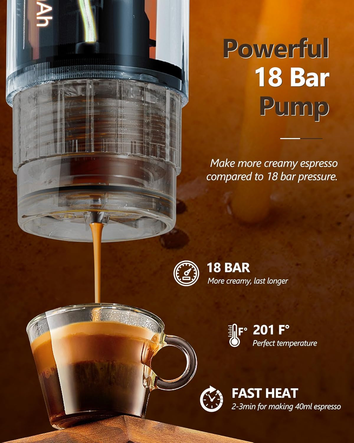 CONQUECO 12V auto-espressomachine: draagbare espressomachine met batterij voor kamperen en reizen - Snelle verwarming in 2,5 minuten - 8 espressokopjes in één keer opladen