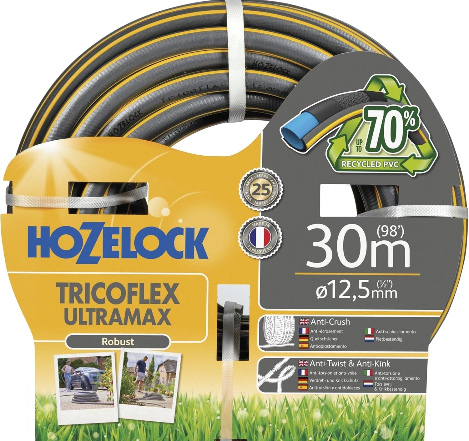 HOZELOCK Slang - Ultramax 12,5 mm x 30 m, tot 70% gerecycled PVC, robuust, weerbestendig, torsiebestendig, buig- en pletbestendig, grijs