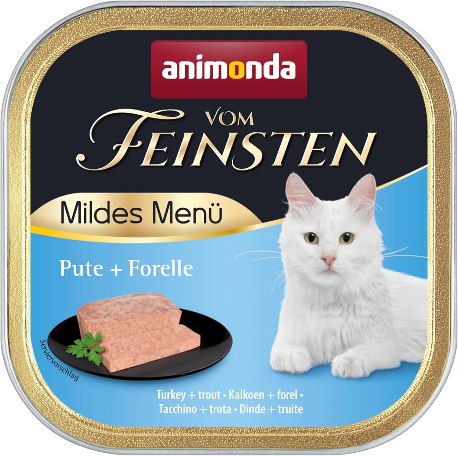 animonda vom Feinsten Mild Menu Mild Variety (32 x 100 g), graanvrij, suikervrij nat kattenvoer, licht verteerbaar voer met kalkoenvlees