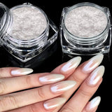 2 Schachteln Weiße Perle Chrom Nagelpuder - Transparant Aurora Ice Shimmer Chrome Pigment Pulver Für Nägel, Glazed Donut Glitzerpuder Nails Spiegeleffekt-Glitter Nagelkunst-Pulver Für Diy-Salon