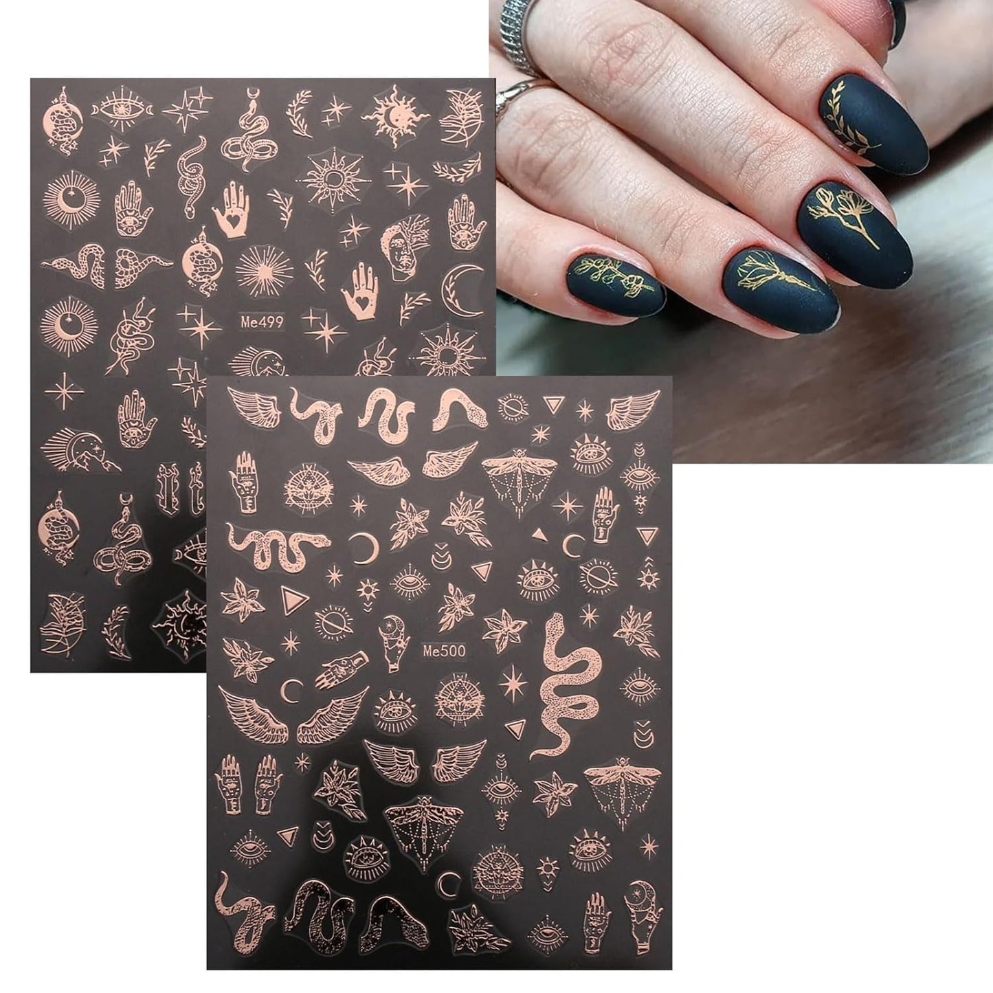 JMEOWIO Nagelsticker Mond Stern 10 Blatt Nail Art Sticker Selbstklebend Nagelaufkleber Roségold Decoratie Nageldesign Zubehör