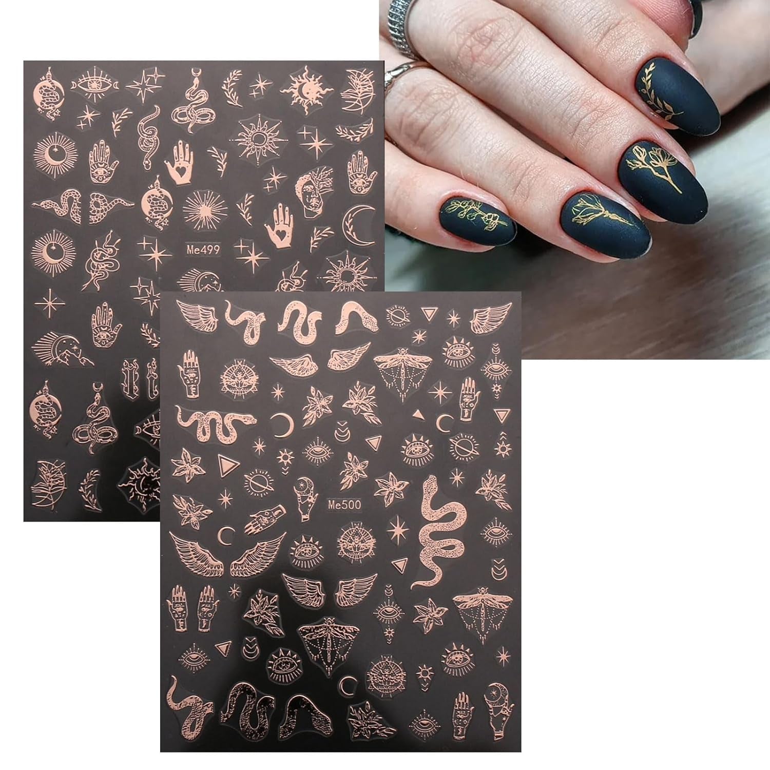 JMEOWIO Nagelsticker Mond Stern 10 Blatt Nail Art Sticker Selbstklebend Nagelaufkleber Roségold Decoratie Nageldesign Zubehör