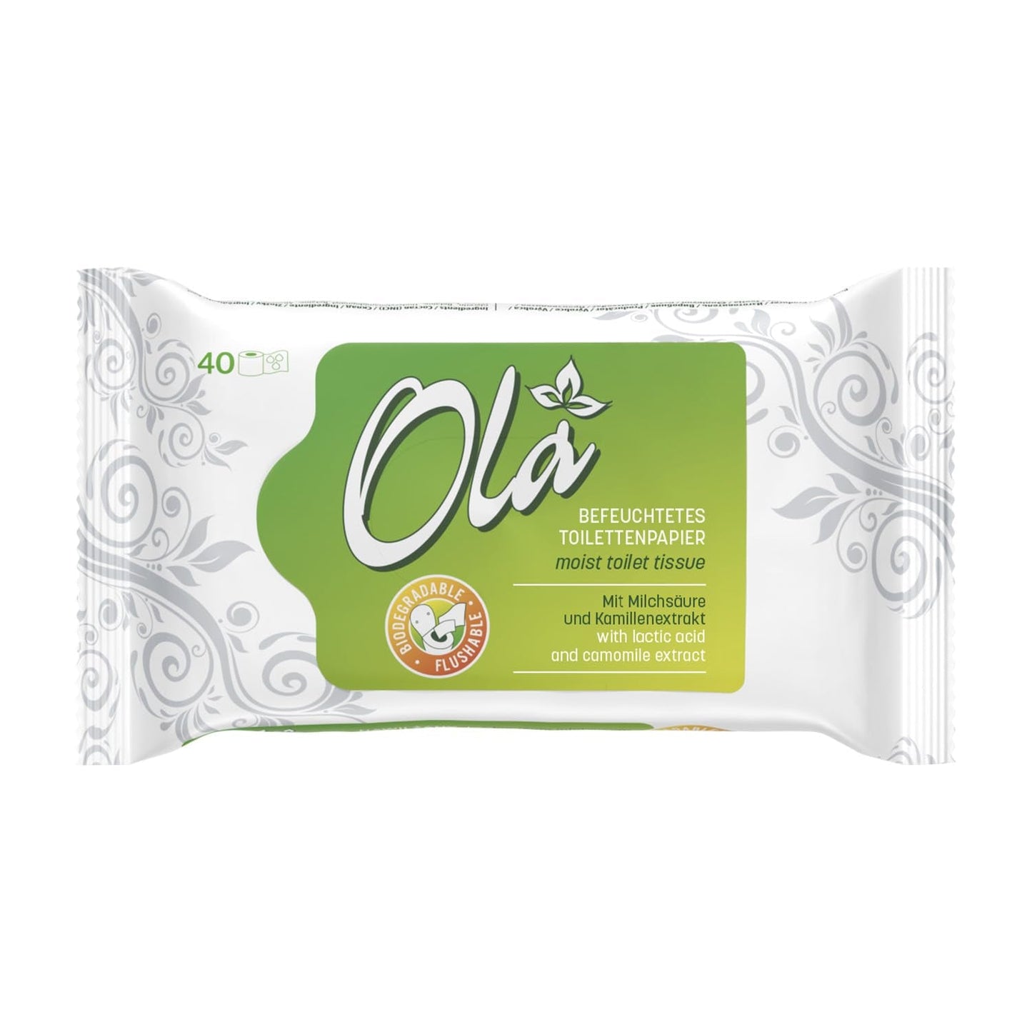 OLA nat toiletpapier - (1X40 stuks) Vochtige doekjes - kamille-extract en melkzuur, wasbaar, gevoelige huid - 40 stuks