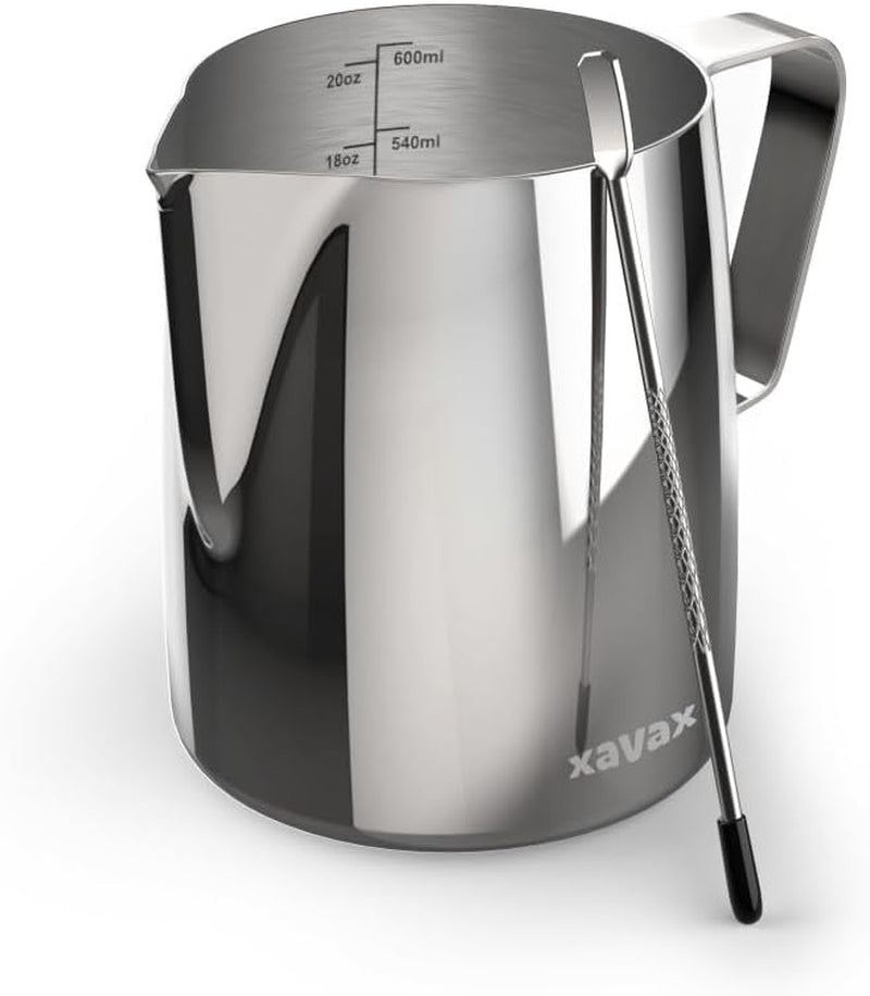 Barista melkmok met latte art pen, roestvrij staal, 600 ml, zilver