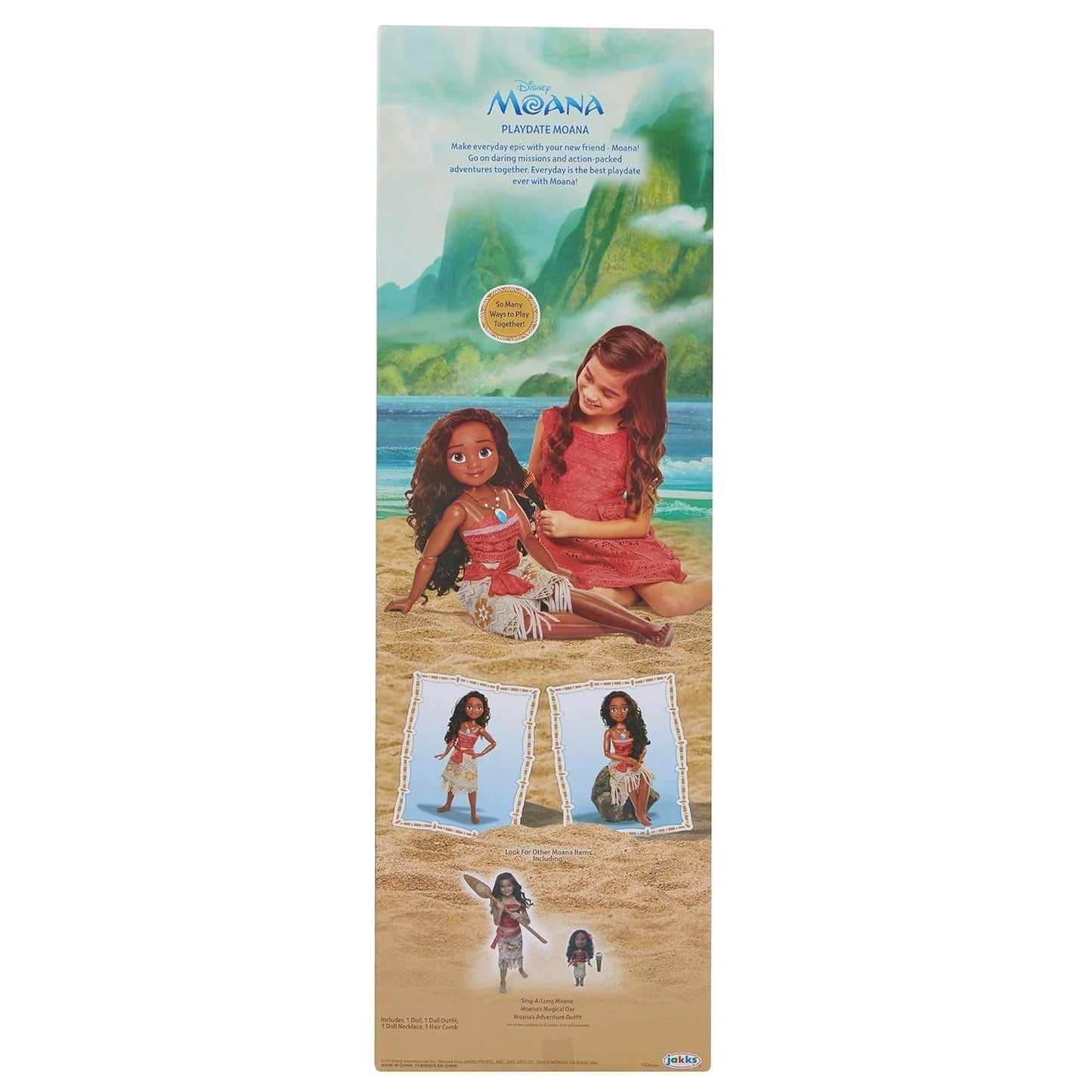 Disney Princess Moana 80 cm speelpop van Jakks Pacific Beweegbare pop met borstel om haar golvende krullen te kammen Filmgeïnspireerde jurk Afneembare ketting met hanger Poppen Naty Shop