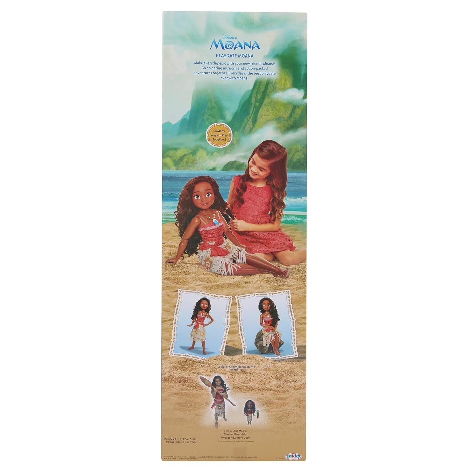 Disney Princess Moana 80 cm speelpop van Jakks Pacific Beweegbare pop met borstel om haar golvende krullen te kammen Filmgeïnspireerde jurk Afneembare ketting met hanger Poppen Naty Shop