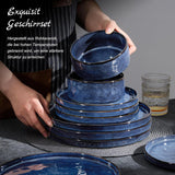 Homikit serviesset, 12-delige serviesset voor 4 personen, serviescombinatie met borden, dessertborden en ontbijtgranenschalen, magnetron- en vaatwasserbestendig, elegant blauw