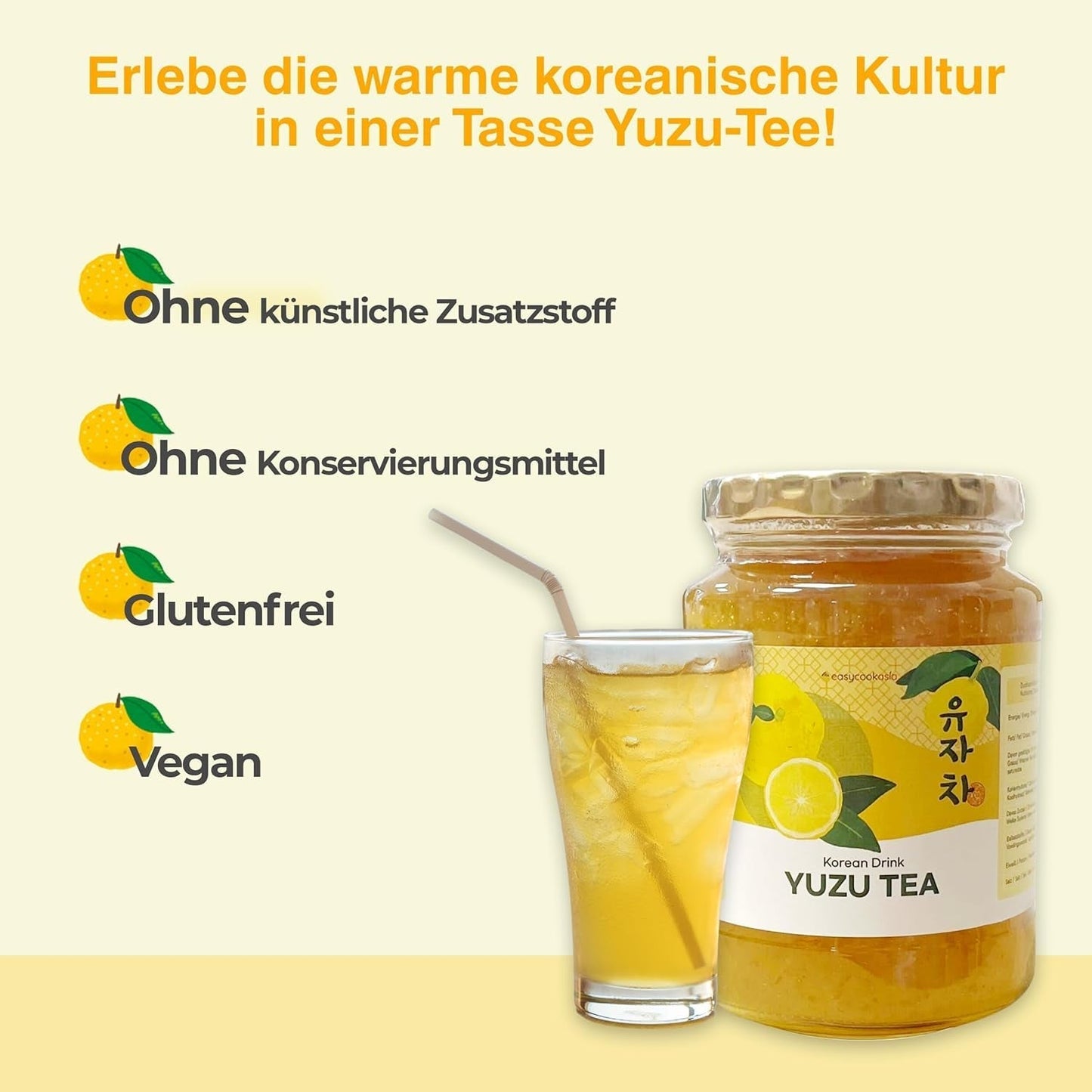 Easycookasia Koreaanse drank – Yuzu-thee | Fruitig, zoet en citrus | Met vitamine C | Voor thee, limonade, cocktails en desserts | Ontdek de Aziatische theecultuur (500g)