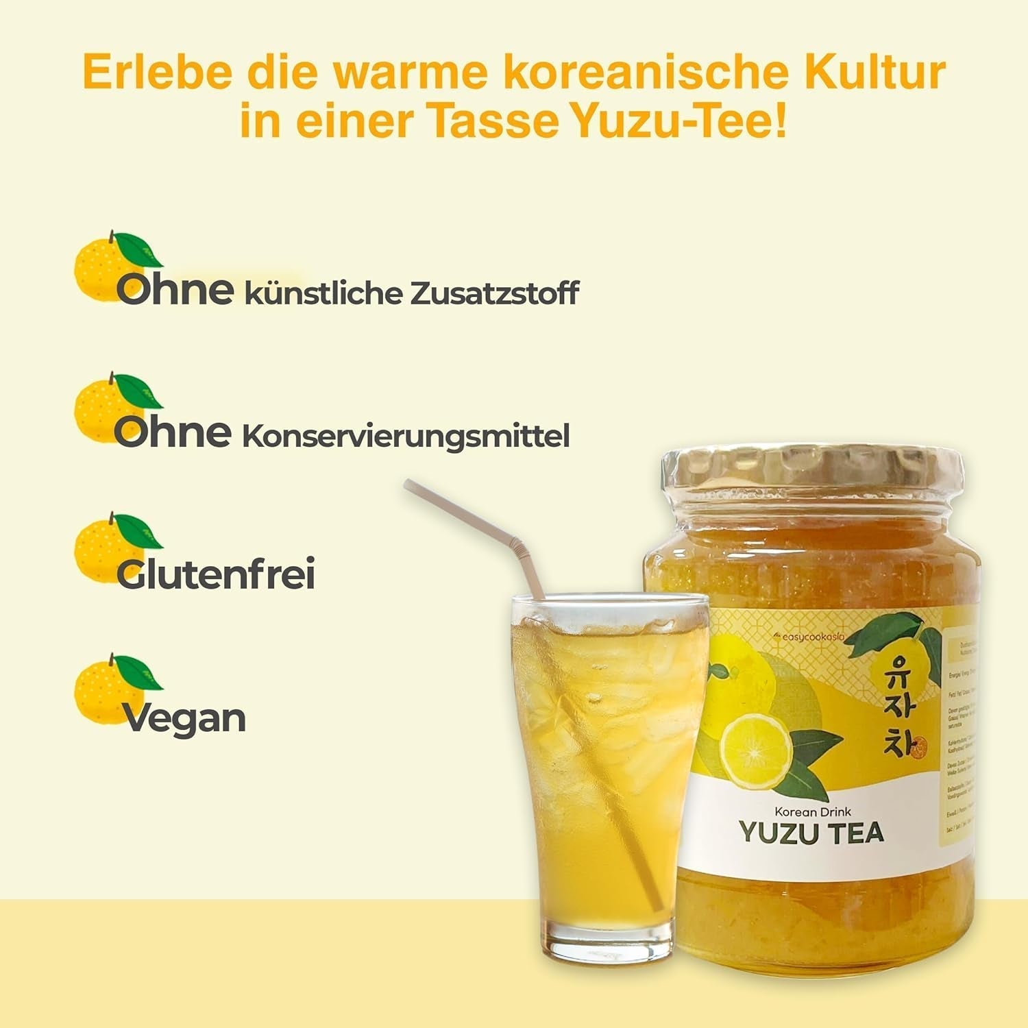 Easycookasia Koreaanse drank – Yuzu-thee | Fruitig, zoet en citrus | Met vitamine C | Voor thee, limonade, cocktails en desserts | Ontdek de Aziatische theecultuur (500g)