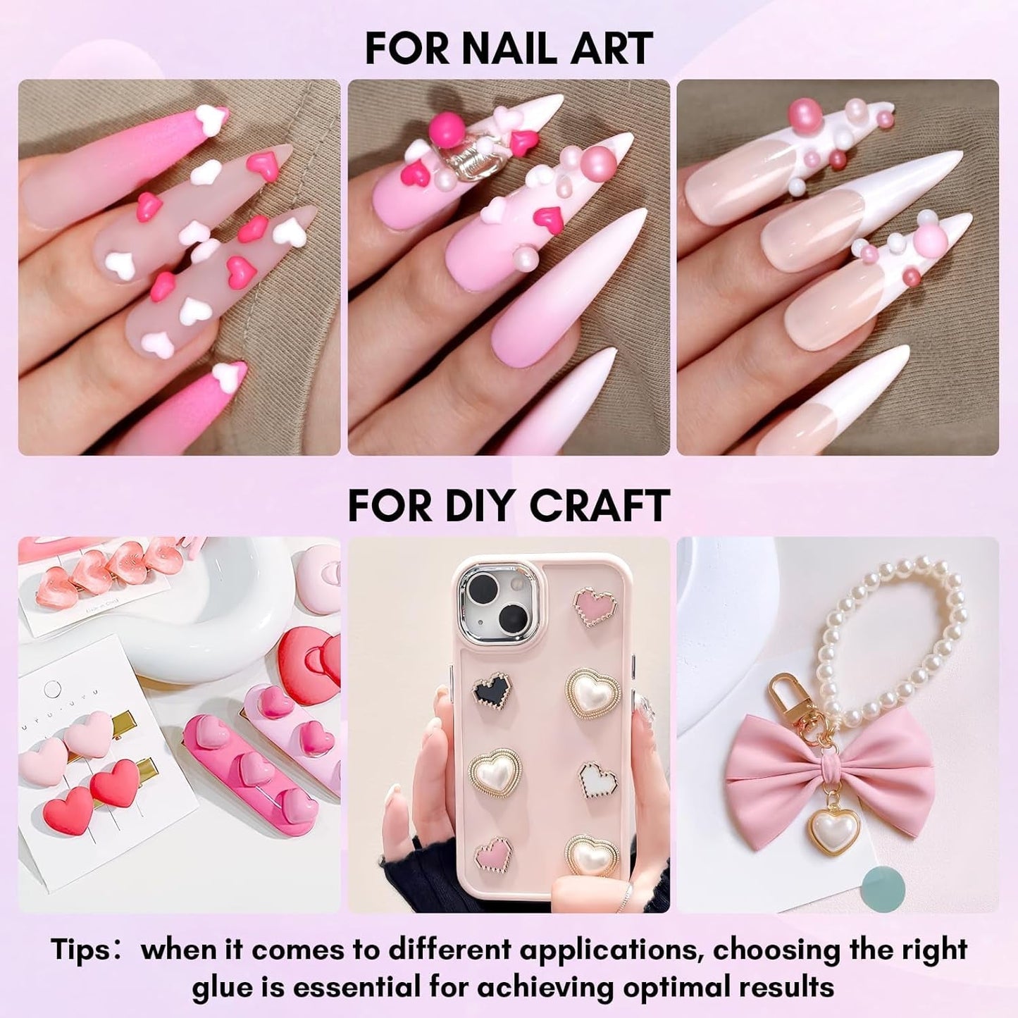 Makartt Strass zelfklevende gel - 15 ml UV-nagellijmset met roze nagelbedels Hartcirkel Nagelsieraden en nageldesignaccessoires voor thuismanicure Valentijnsdagcadeau