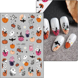 JMEOWIO Nagelsticker Halloween Süßer Geisterkürbis 9 Blatt Nail Art Sticker Selbstklebend Nagelaufkleber Decoratie Nageldesign Zubehör