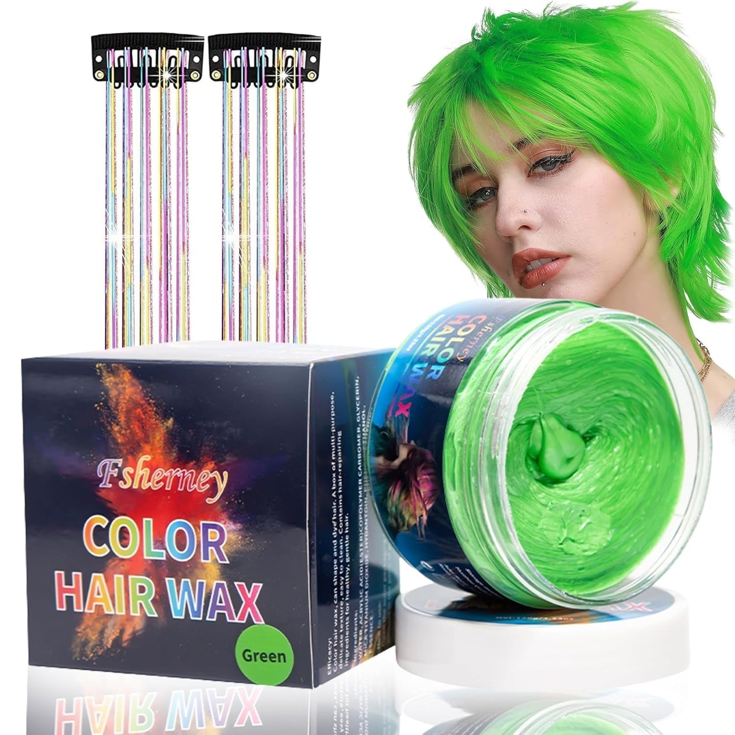 Tijdelijke groene haarverf - haarkleurwas, haarkleur voor mannen en vrouwen, natuurlijke haarpommade, kleurclip haarverfwas voor gekke feesthaarkleur (4,23 oz, groen) Naty Shop groene haarverf 1G (1 pakket)