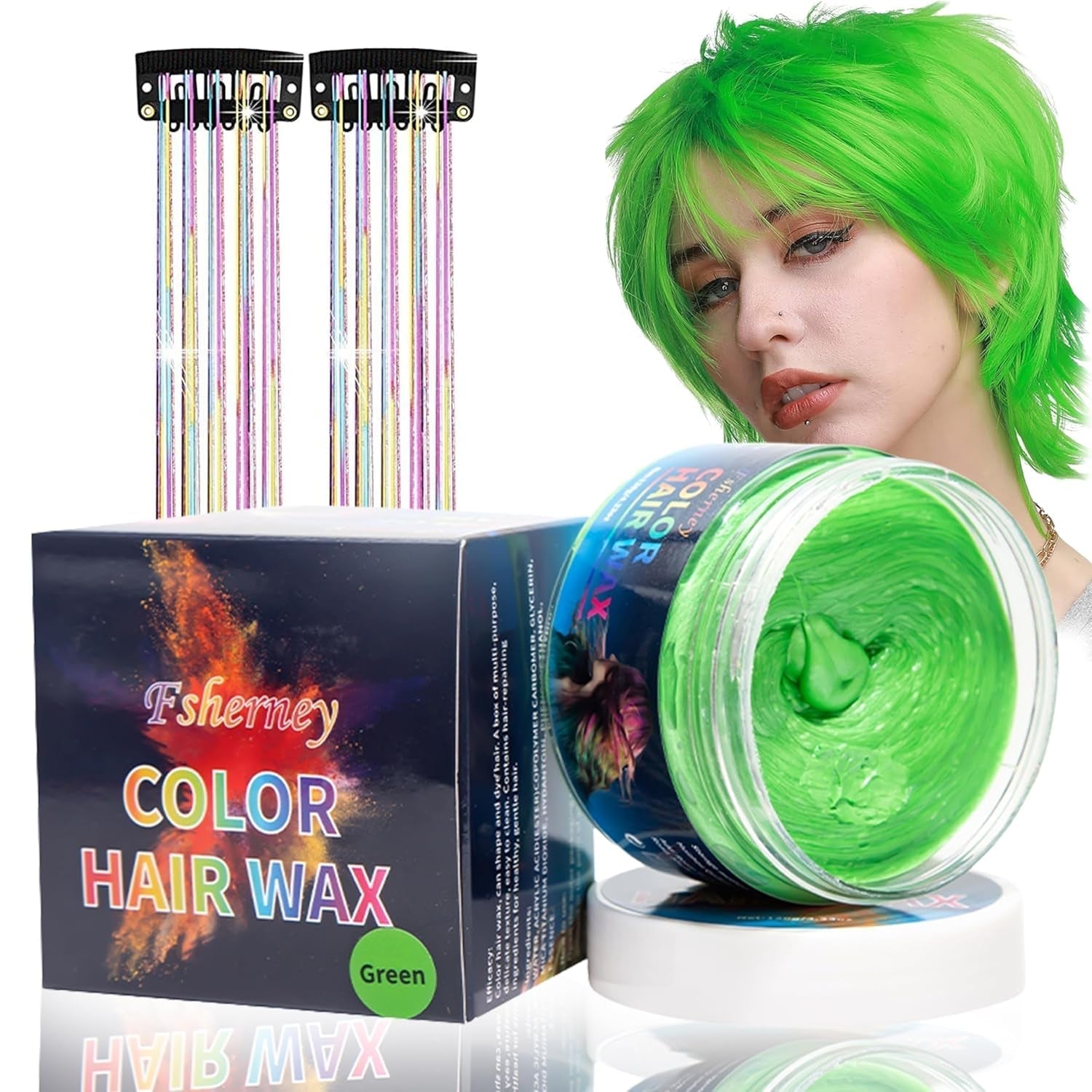 Tijdelijke groene haarverf - haarkleurwas, haarkleur voor mannen en vrouwen, natuurlijke haarpommade, kleurclip haarverfwas voor gekke feesthaarkleur (4,23 oz, groen) Naty Shop groene haarverf 1G (1 pakket)